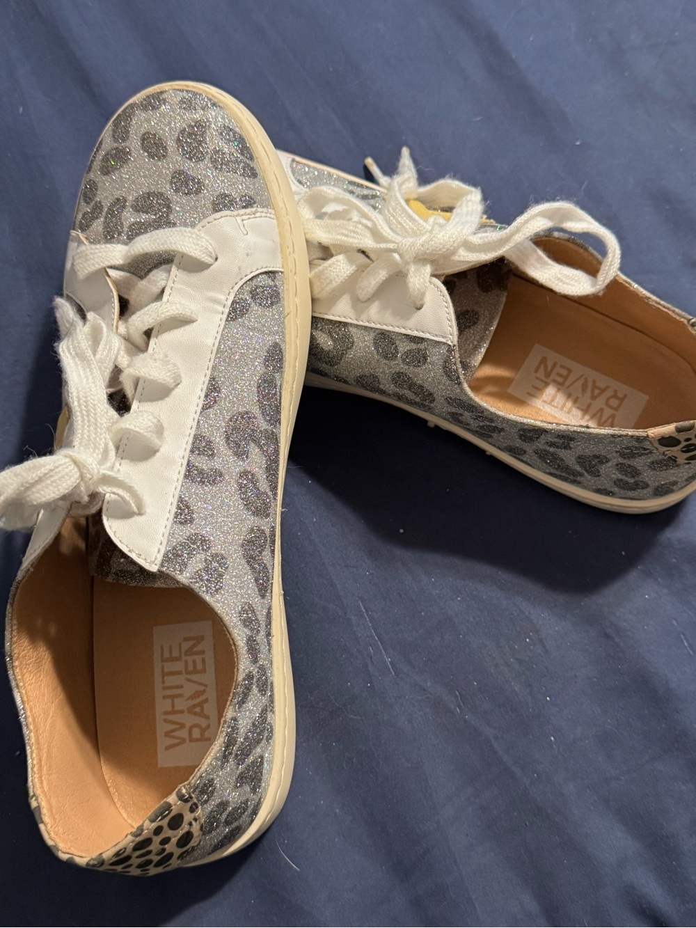 White Raven Fashion Lace-up Leopard Print Glitter Sneakers Trendy Classic - Picture 8 of 12